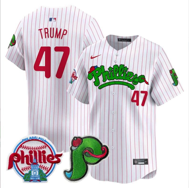 Men Philadelphia Phillies #47 Trump white with red strips Limited 2024 MLB Nike jersey
